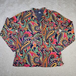 Womens Vera Bradley Colorful Vibrant Paisley Print Cotton Long Sleeve Top Blouse